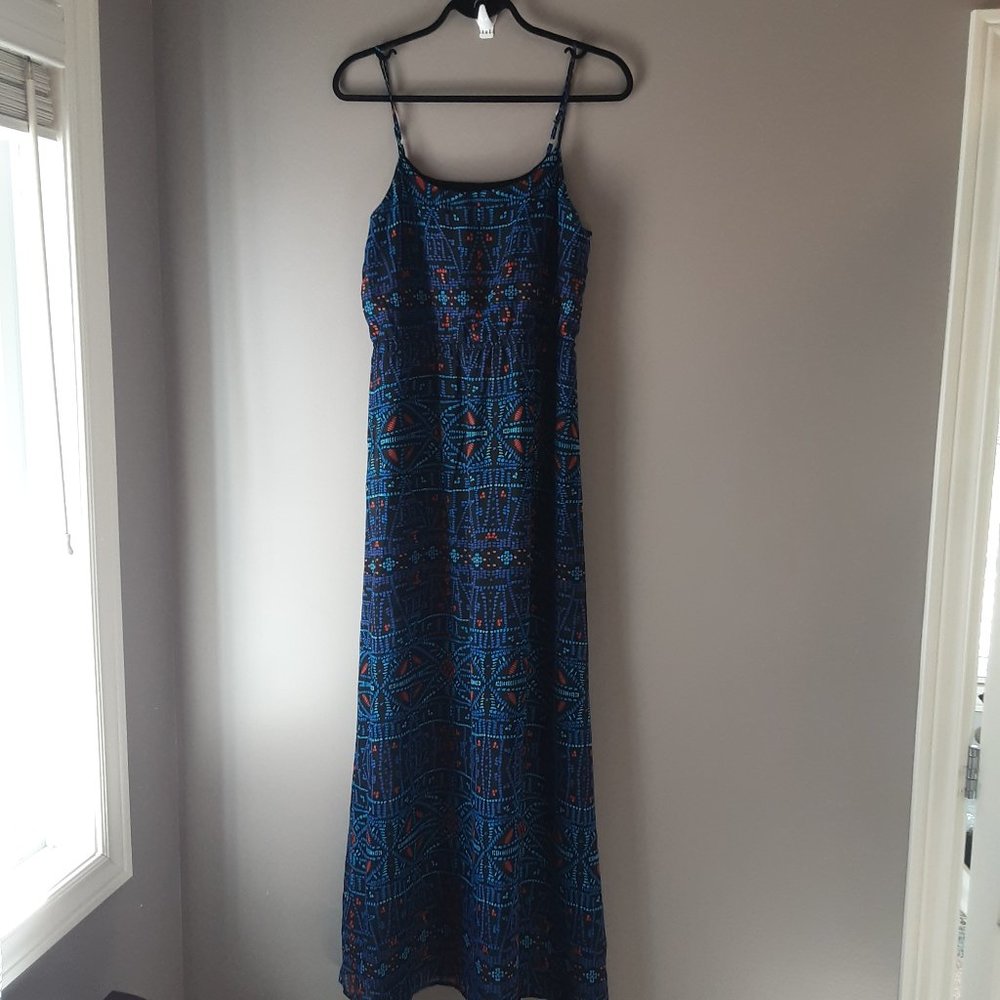Forever 21 Strapless Maxi Dress Blue Green Red Geometric Pattern Size Small